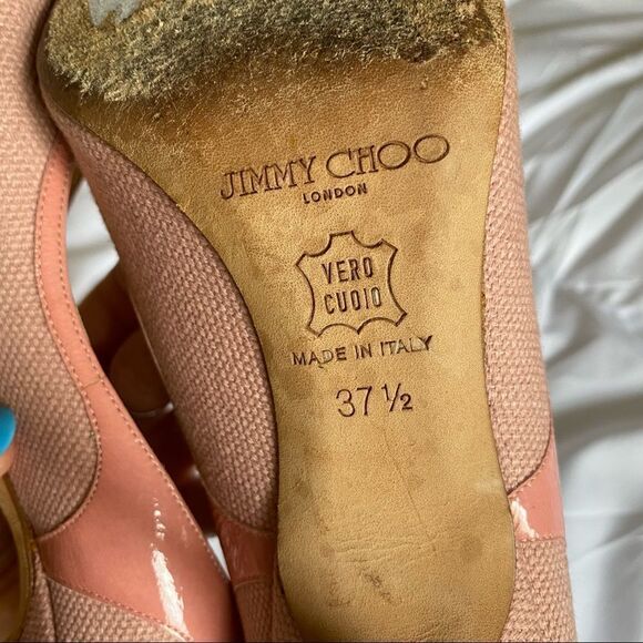 Jimmy Choo Vintage Style Open Toe Designer Pink Heels - Picture 6 of 8